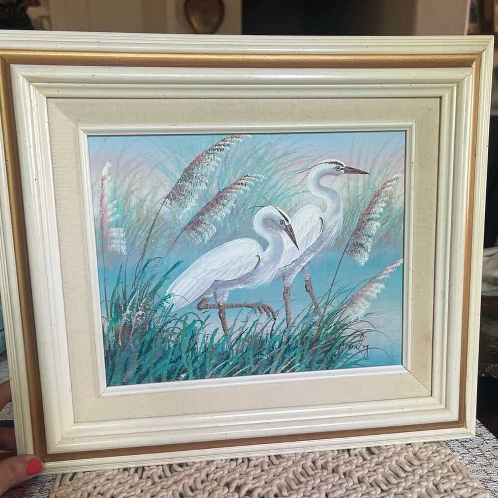A. Maley canvas art framed birds Egrets